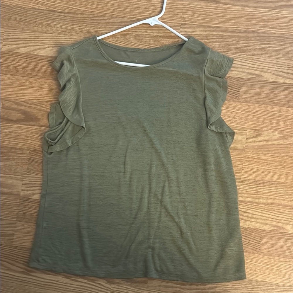 Olive Green Ruffle Sleeve Women's Top